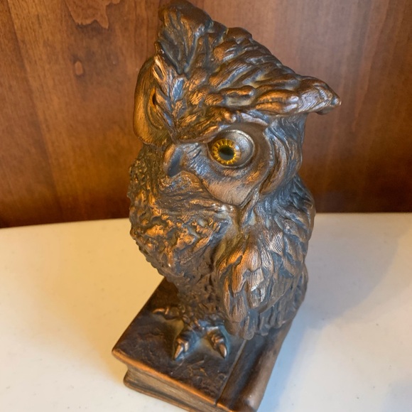 1963 Heavy Owl Composite Bookend Glass Like Eyes Universal Statuary Chicago - Picture 3 of 10